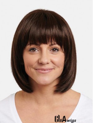 12 inch 100% Hand-Tied Remy Human Hair Chin Length Brown Straight Perfect Bob Wigs