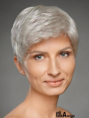 4 inch Straight Monofilament Synthetic New Grey Wigs