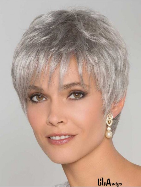 6 inch Straight Monofilament Synthetic Stylish Grey Wigs