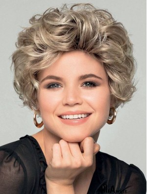 Curly Monofilament Blonde Synthetic Ladies Short Wigs New