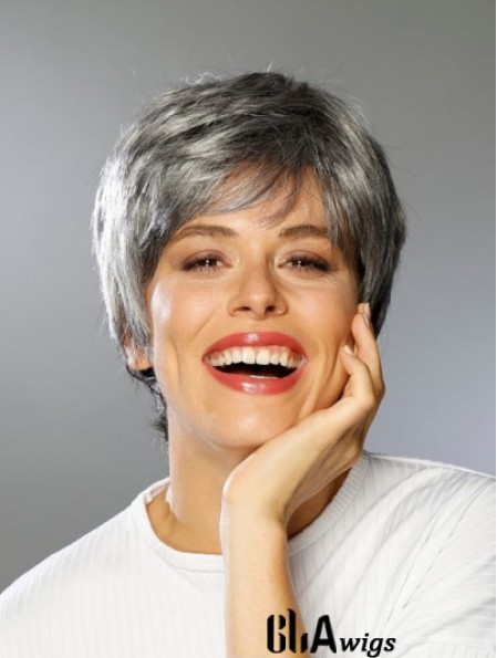 Lace Front Synthetic Short Straight Boycuts High Quality Grey Wigs