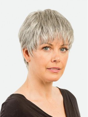 Monofilament 4 inch Straight Synthetic Boycuts Cropped Beautiful Grey Wigs