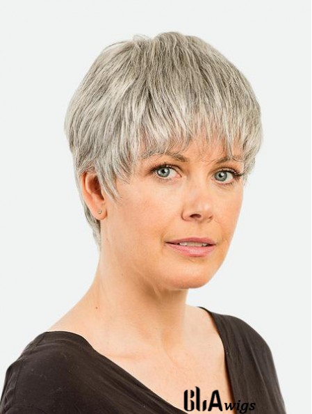 Monofilament 4 inch Straight Synthetic Boycuts Cropped Beautiful Grey Wigs