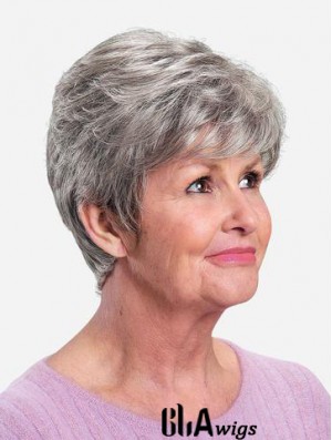 Monofilament 8 inch Straight Synthetic Boycuts Short Fabulous Grey Wigs