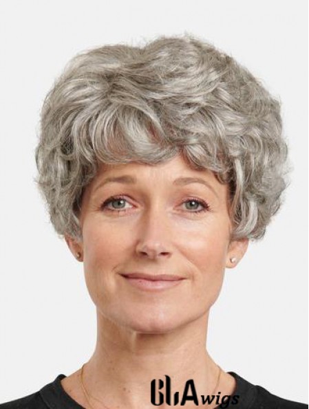 Monofilament 8 inch Wavy Synthetic Layered Short Best Grey Wigs