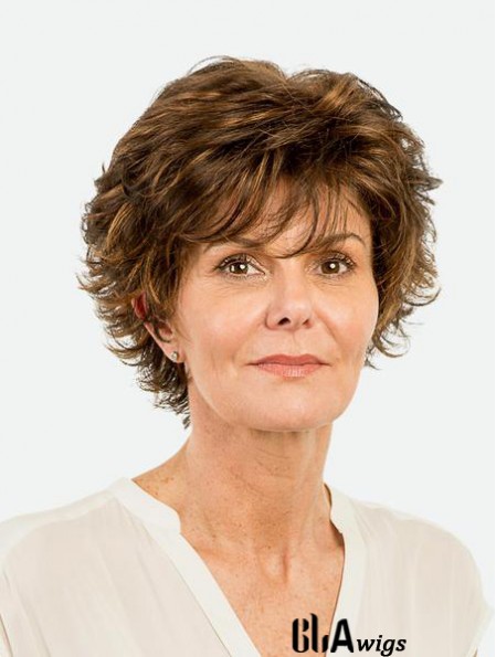 Straight Brown Monofilament Synthetic Layered 8 inch Short Wigs