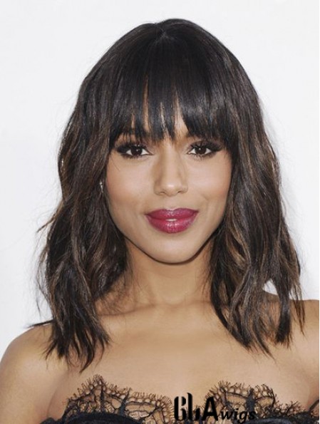 Wavy Shoulder Length Brown Synthetic Kerry Washington Wigs