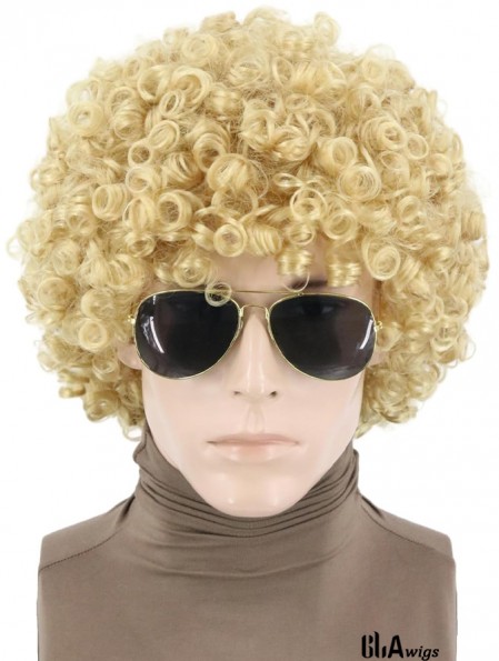 Afro Wigs for Men and Women Blonde Short Curly Rock Wigs Halloween Disco Hippie Costume Wigs