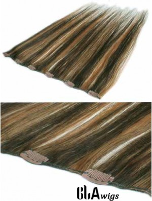 Fashion Brown Straight Remy Human Hair Clip In Hair Extensions