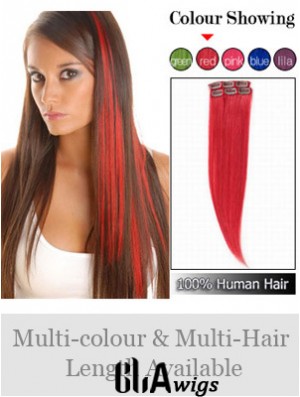 Fashionable Red Straight Remy Human Hair Clip In Hair Extensions