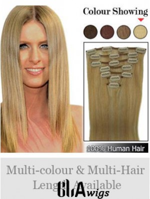 Stylish Blonde Straight Remy Human Hair Clip In Hair Extensions