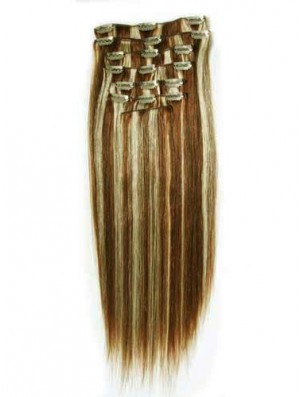 New Brown Straight Remy Human Hair Clip In Hair Extensions