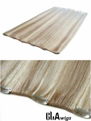 Convenient Blonde Straight Remy Human Hair Clip In Hair Extensions