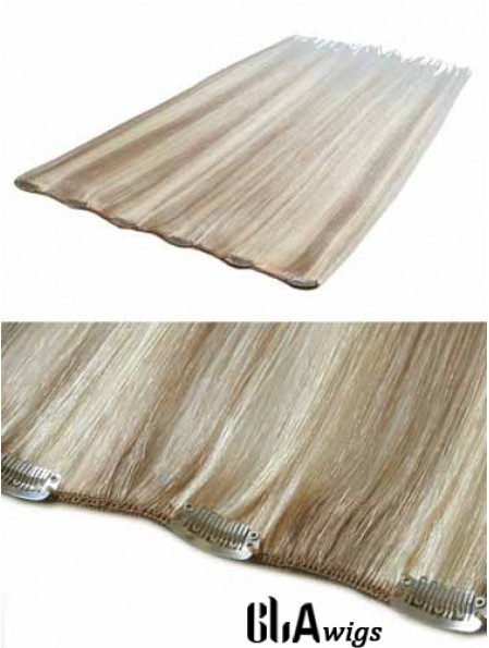 Convenient Blonde Straight Remy Human Hair Clip In Hair Extensions