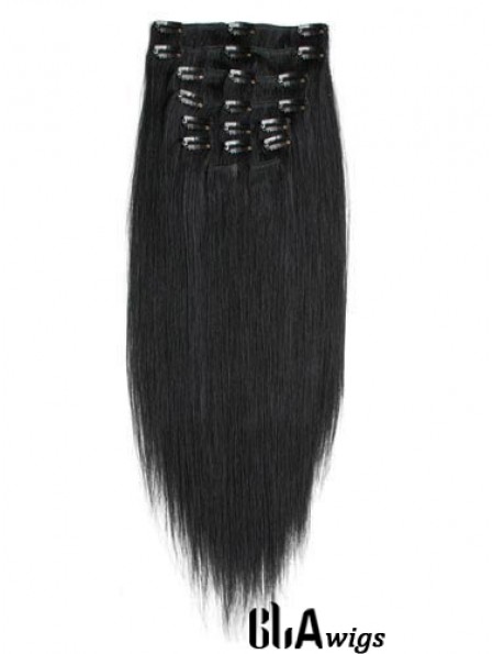 No-Fuss Black Straight Remy Human Hair Clip In Hair Extensions