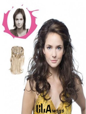 Long Curly Brown Sleek Synthetic Half Wigs