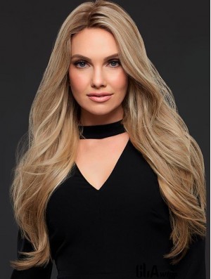 Good Blonde Long Wavy Without Bangs Human Hair Women Mono Wigs