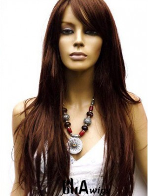 Human Hair Wig Long Length Auburn Color Lace Front With Bangs