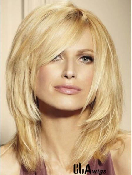 100% Human Hair Wigs Blonde Color Shoulder Length Layered Cut