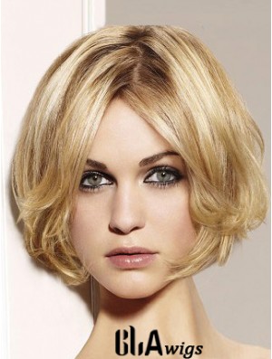 Blonde Bob Wig Remy Human Chin Length Lace Front Wavy Style