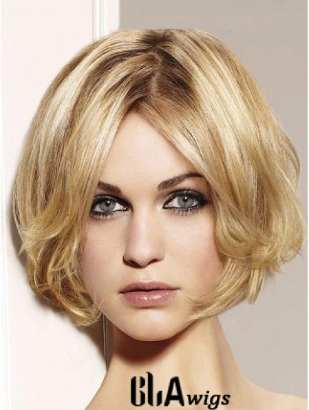 Blonde Bob Wig Remy Human Chin Length Lace Front Wavy Style