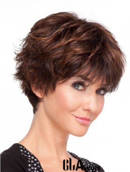 Remy Human Layered Short Wavy Monofilament Human Hair Wigs UK