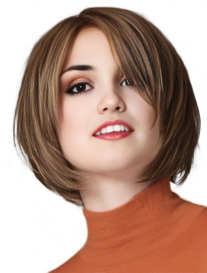 Human Hair Bob Wig Chin Length 100% Hand Tied Straight Style