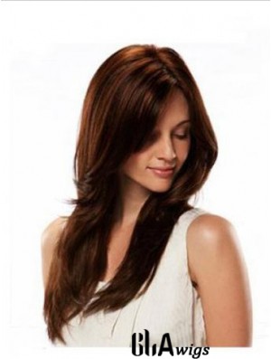 Human Hair Wigs Lace Front  Wig Long Length Straight Style Auburn Color
