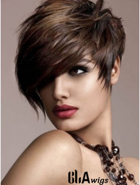 Human Hair Brown Wig Straight Style Short Length Boycuts