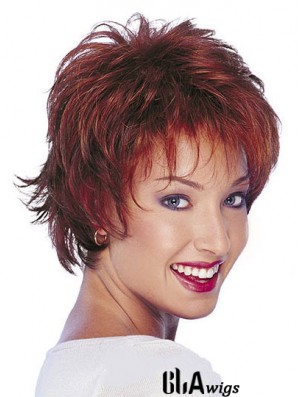 Human Hair Natural Wavy Wigs With Capless Short Length Red Color