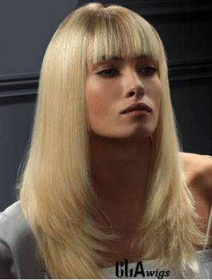 Lace Front Wigs Human Hair Straight Style Blonde Color With Bangs