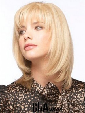 Human Hair Monofilment Wigs With Bangs Monofilament Straight Style