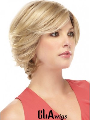 Monofilament Human Hair Wigs With Bangs Blonde Color Short Length