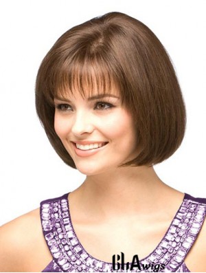 Cheap Human Bob Wigs With Monofilament Chin Length Auburn Color