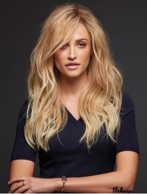 Remy Human 100% Hand Tied Blonde Wavy Human Hair Monofilament Topper