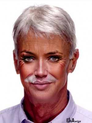 Synthetic Short Straight  Wigs For Male With Mono Top Lace