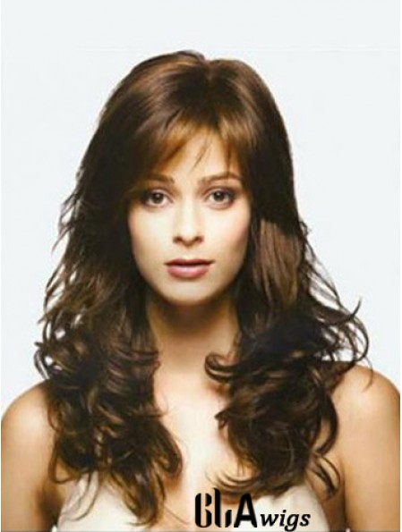 Brown Long Top Wavy With Bangs Lace Wigs