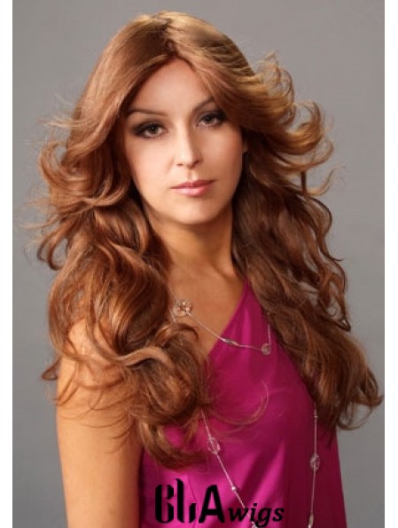 Layered Suitable Wavy Auburn Long Human Hair Lace Front Wigs