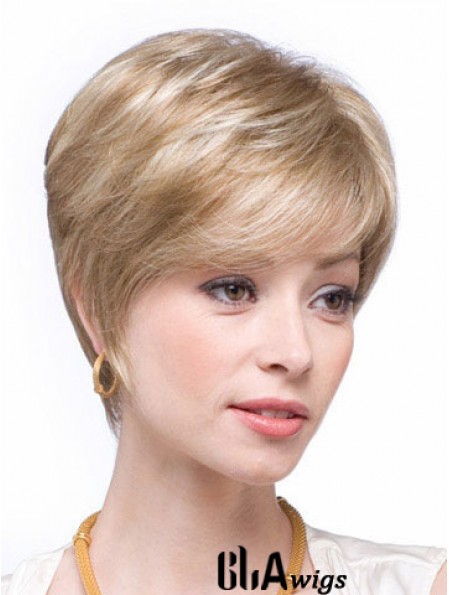 Blonde Human Hair Wigs Blonde Color Straight Style Layered