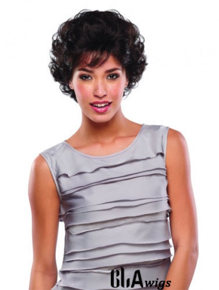 Short Curly Human Hair Lace Wigs Brown Color Classic Cut