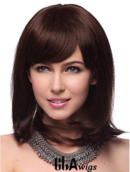 Auburn Synthetic Wig With Bangs Capless Shoulder Length Auburn Color