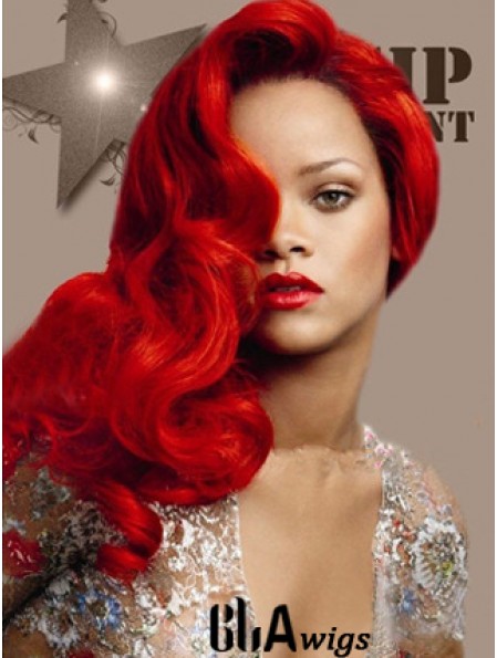 Red Wig Human Hair With Capless Wavy Style Long Length