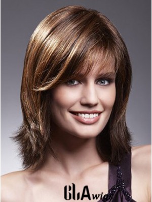 Lace Front Wigs With Bangs Brown Color Shoulder Length