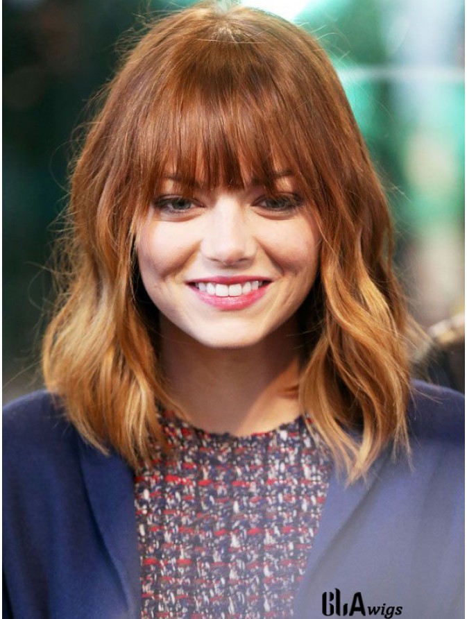 Lace Front  Emma Stone Wigs Human Hair UK With Bangs  Wavy 