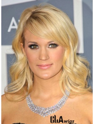 100% Hand Tied Blonde Shoulder Wavy With Bangs Cheap Monofibre Carrie Underwood Wigs