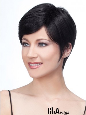 Lace Front Layered Short Straight Black Human Hair Wigs UK