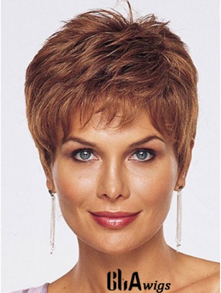Straight Style Cropped Length Auburn Color wig
