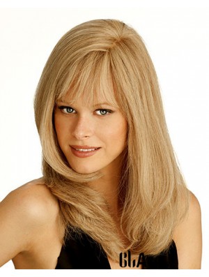 Monofilament Human Straight Style Long Length Blonde Color
