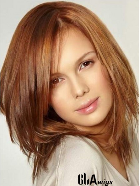 Monofilament Large Wigs With Lace Front Shoulder Length Auburn Color