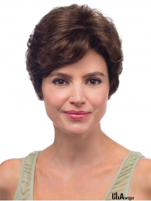 8 inch Brown Short With Bangs Wavy High Quality Lace Wigs